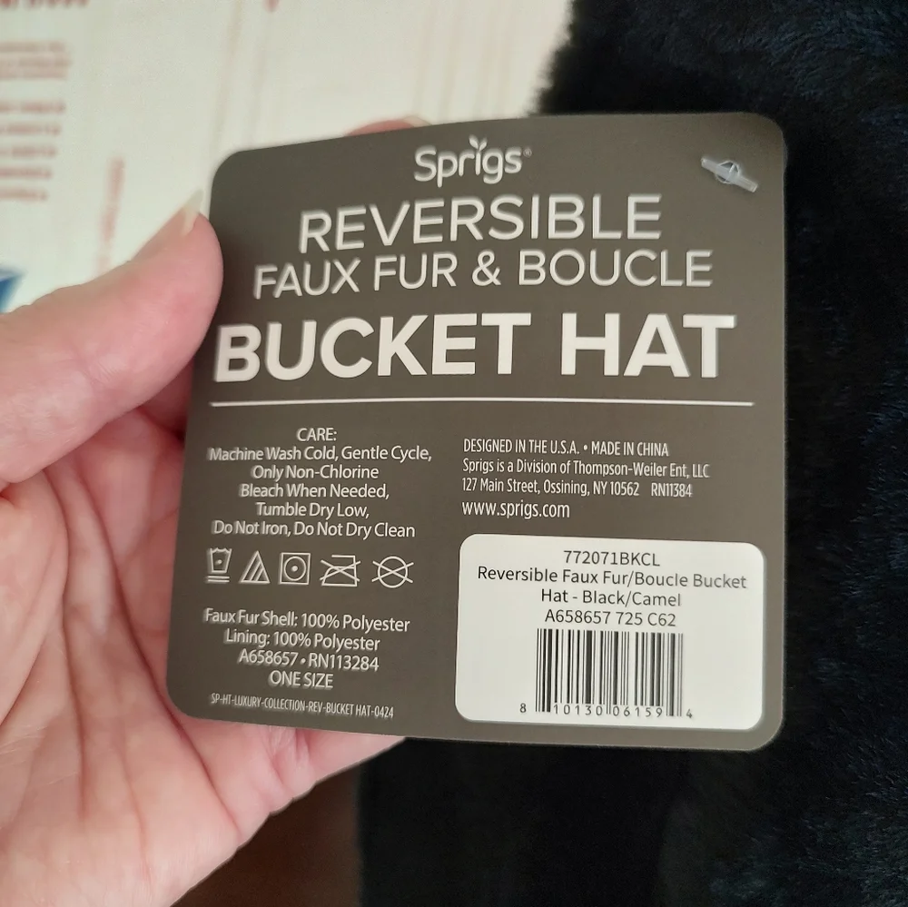 Sprigs Reversible Adjustable Bucket Hat Black And Carmel NWT